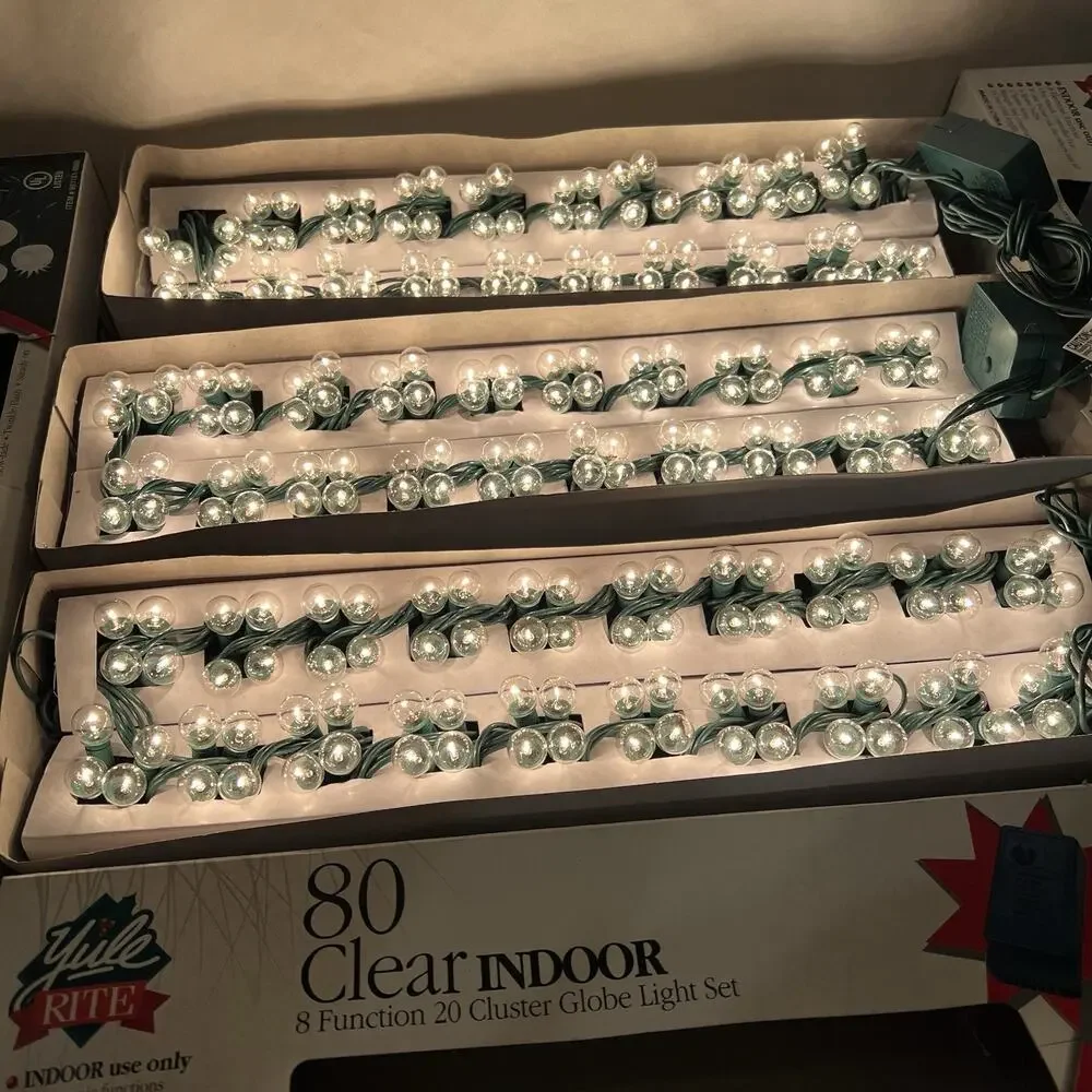 Vintage 240 Clear Indoor String Lights Cluster Globe Christmas 8 Function 3 Sets